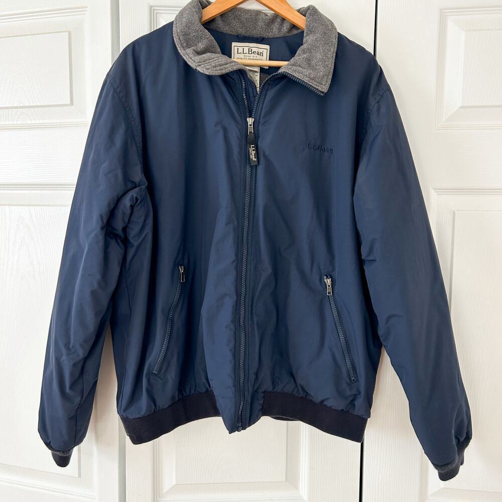 L.L.Bean Fleece Lined Jacket Mens XL Blue Full Zip Outdoor Coat EUC